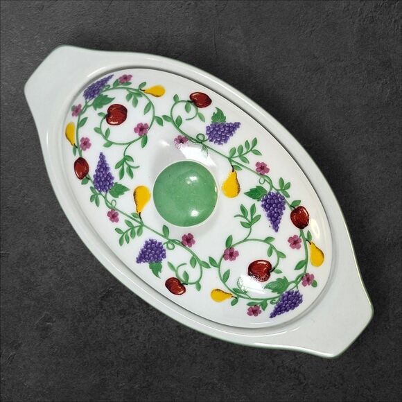Cottagecore Cook Street Butter Boat 3-Piece Fruit Floral Covered Dish Vintage - Picture 6 of 14